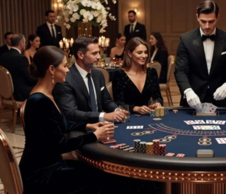 Blackjack stůl s hosty během firemního večírku