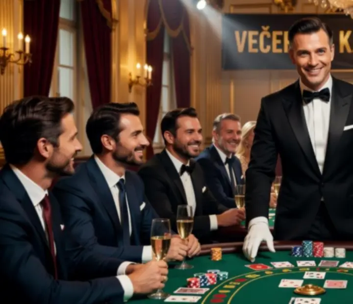 Event leader a krupiér moderující kasinový program pro hosty